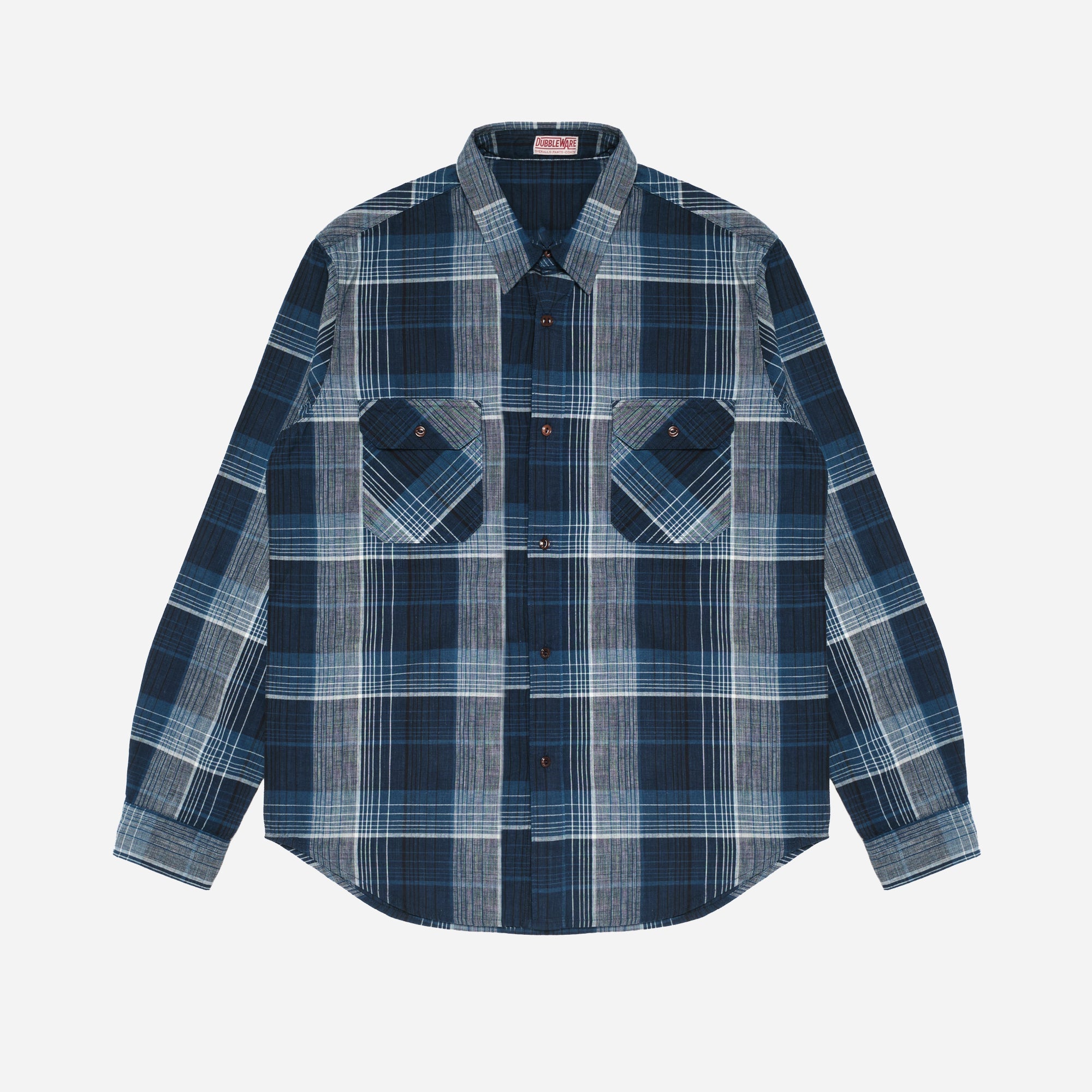 OMBRE PLAID BUTTON DOWN SHIRT MADE IN ITALY - NAVY/BLUE