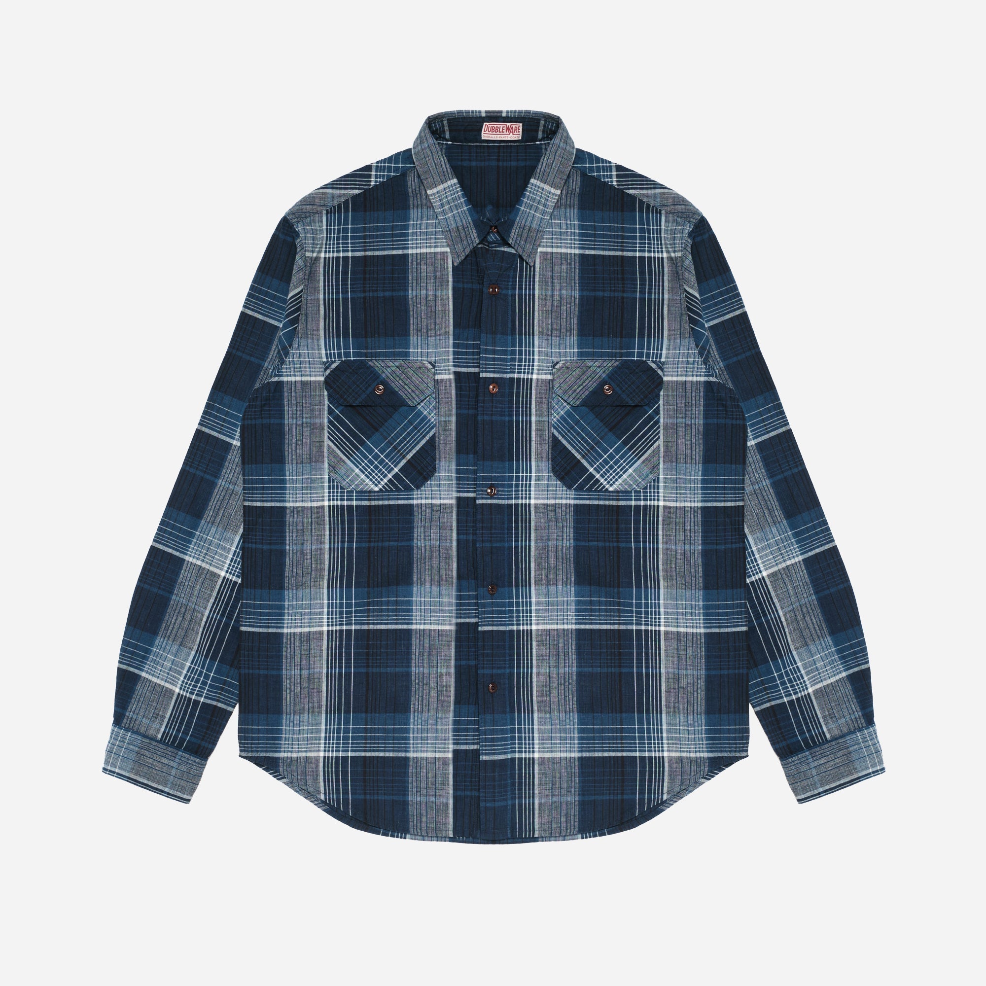 OMBRE PLAID BUTTON DOWN SHIRT MADE IN ITALY - NAVY/BLUE CHECK