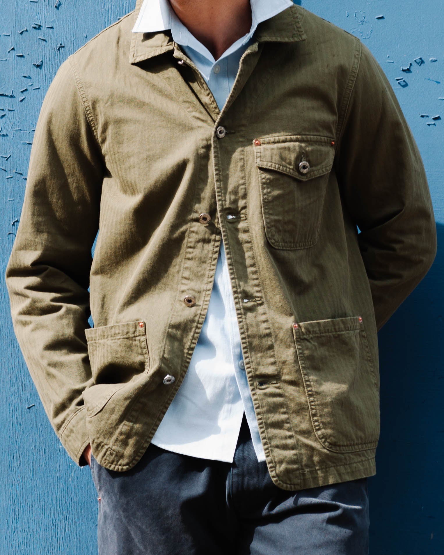 ジャケット・アウター vintage worker herringbone work jacket German Herringbone Work Jacket Distressed ~ Vintage Store