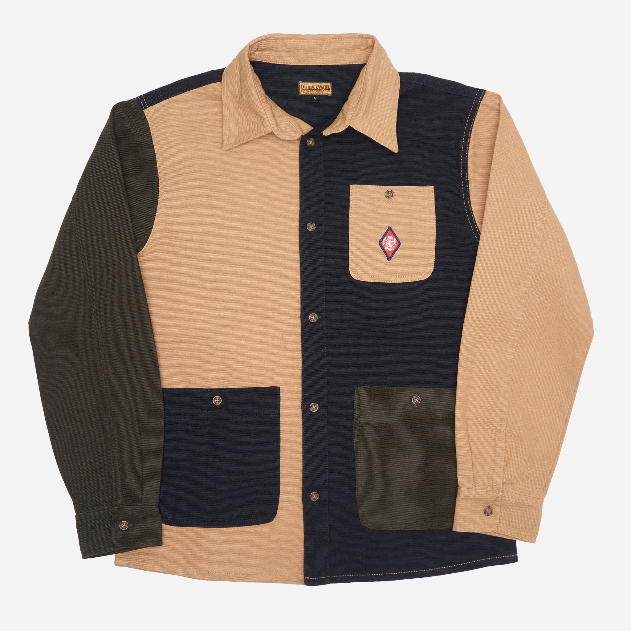 Contrast Work Shirt Jacket - Tan / Navy / Green