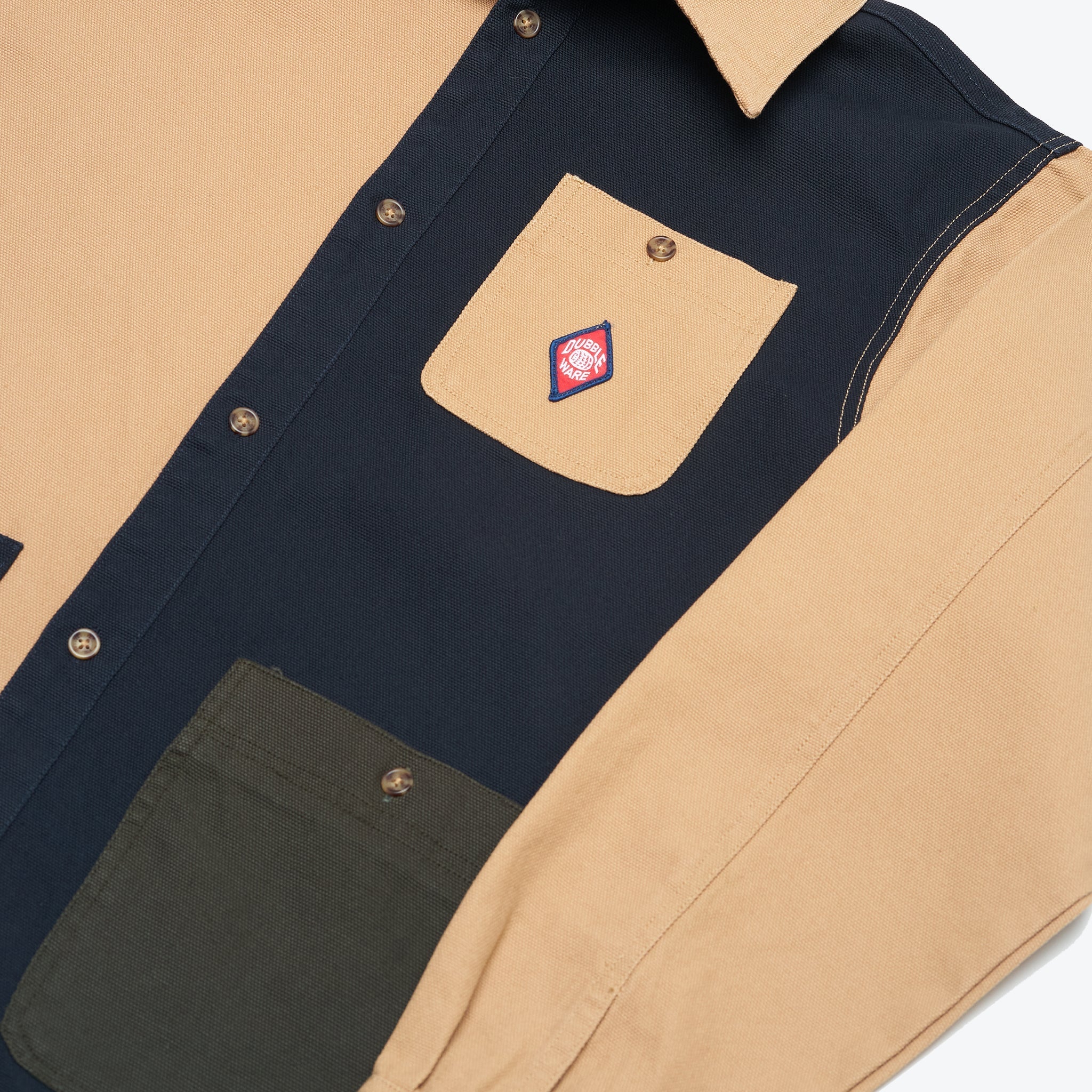 Contrast Work Shirt Jacket - Tan / Navy / Green