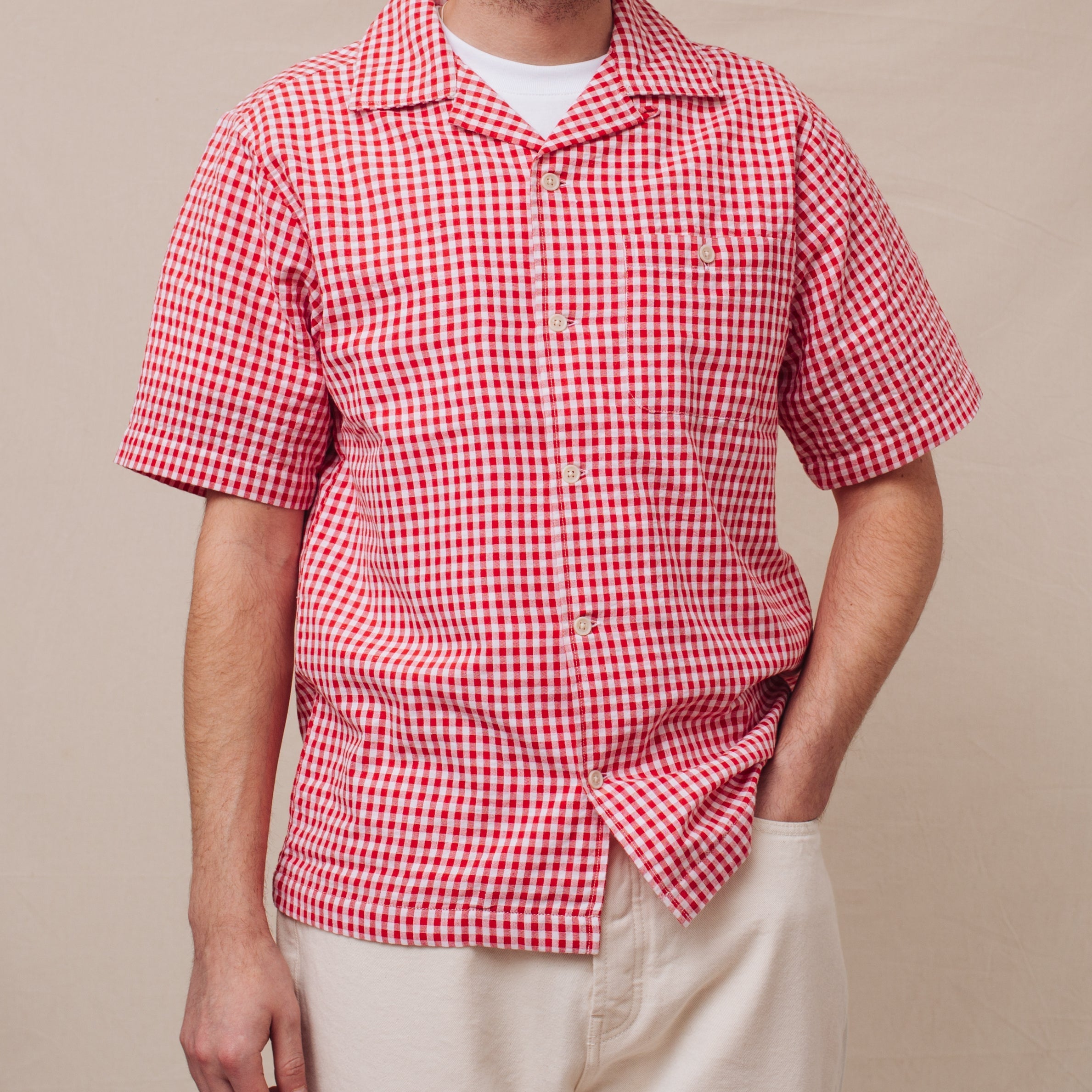Quincy Seersucker Camp Shirt - Red Check - Dubbleware